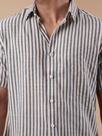 White and Black Stripe Half Sleeve Shirt - BazeLine