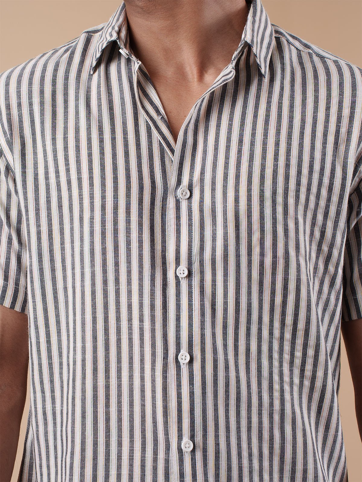 White and Black Stripe Half Sleeve Shirt - BazeLine