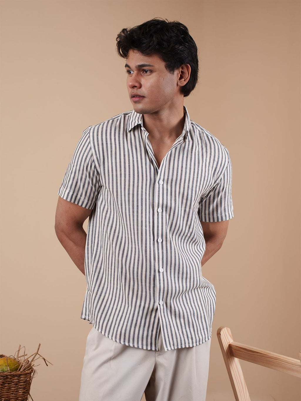 White and Black Stripe Half Sleeve Shirt - BazeLine