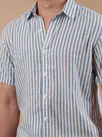 White and Blue Stripe Half Sleeve Shirt - BazeLine