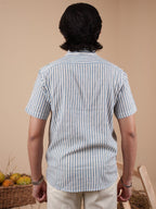 White and Blue Stripe Half Sleeve Shirt - BazeLine