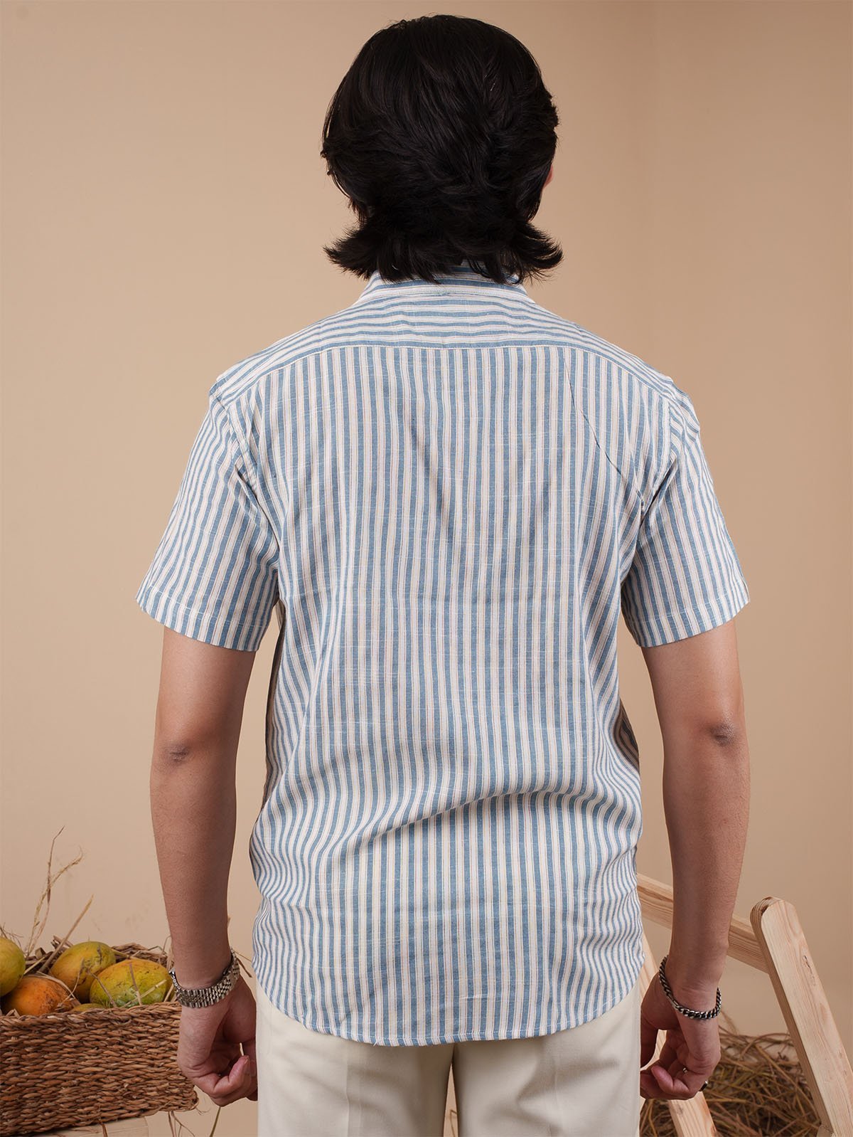 White and Blue Stripe Half Sleeve Shirt - BazeLine