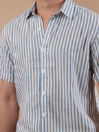 White and Blue Stripe Half Sleeve Shirt - BazeLine