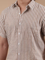 White and Brown Stripe Half Sleeve Shirt - BazeLine