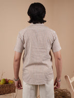 White and Brown Stripe Half Sleeve Shirt - BazeLine