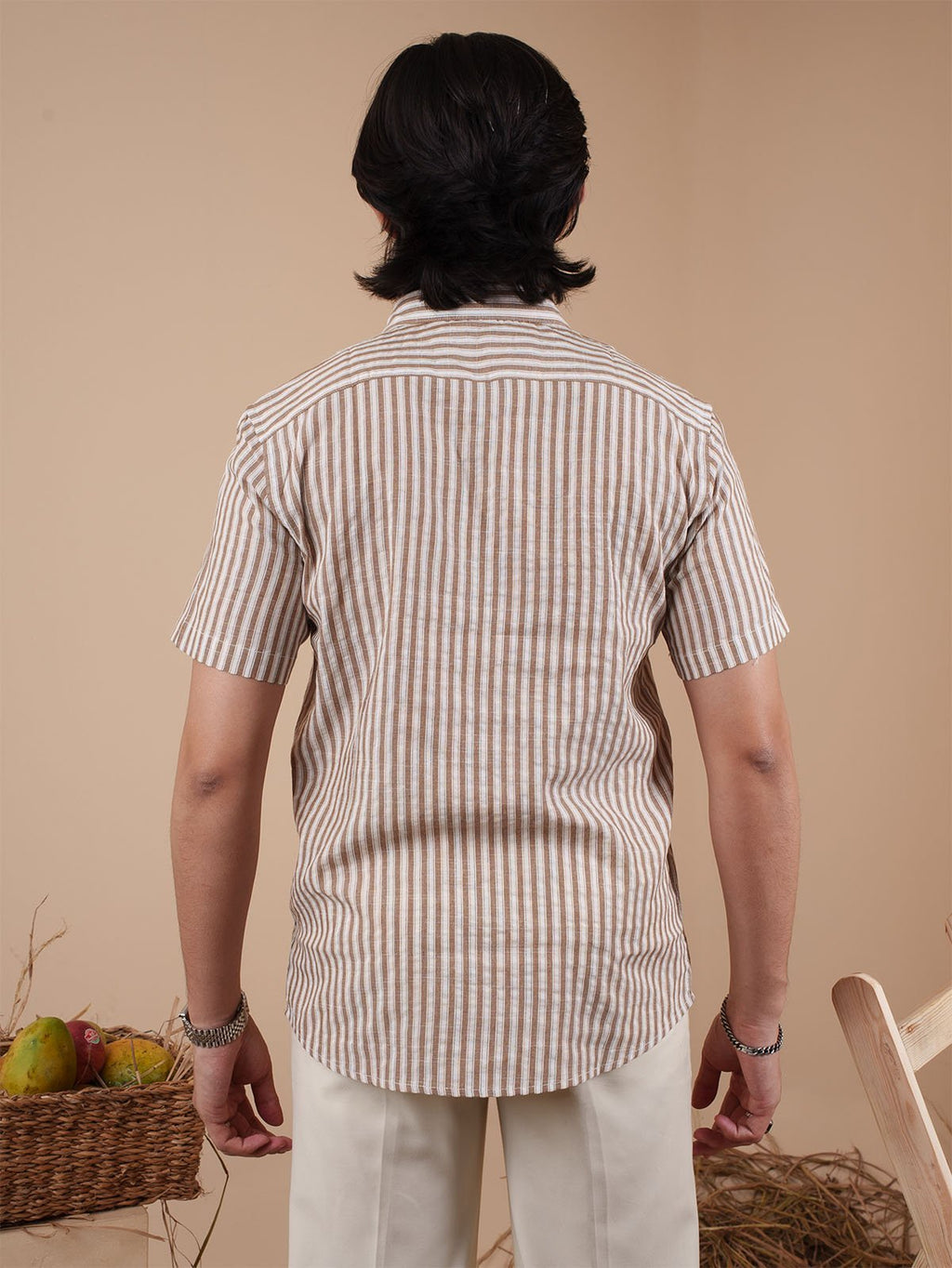 White and Brown Stripe Half Sleeve Shirt - BazeLine