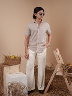 White and Brown Stripe Half Sleeve Shirt - BazeLine