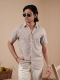 White and Brown Stripe Half Sleeve Shirt - BazeLine