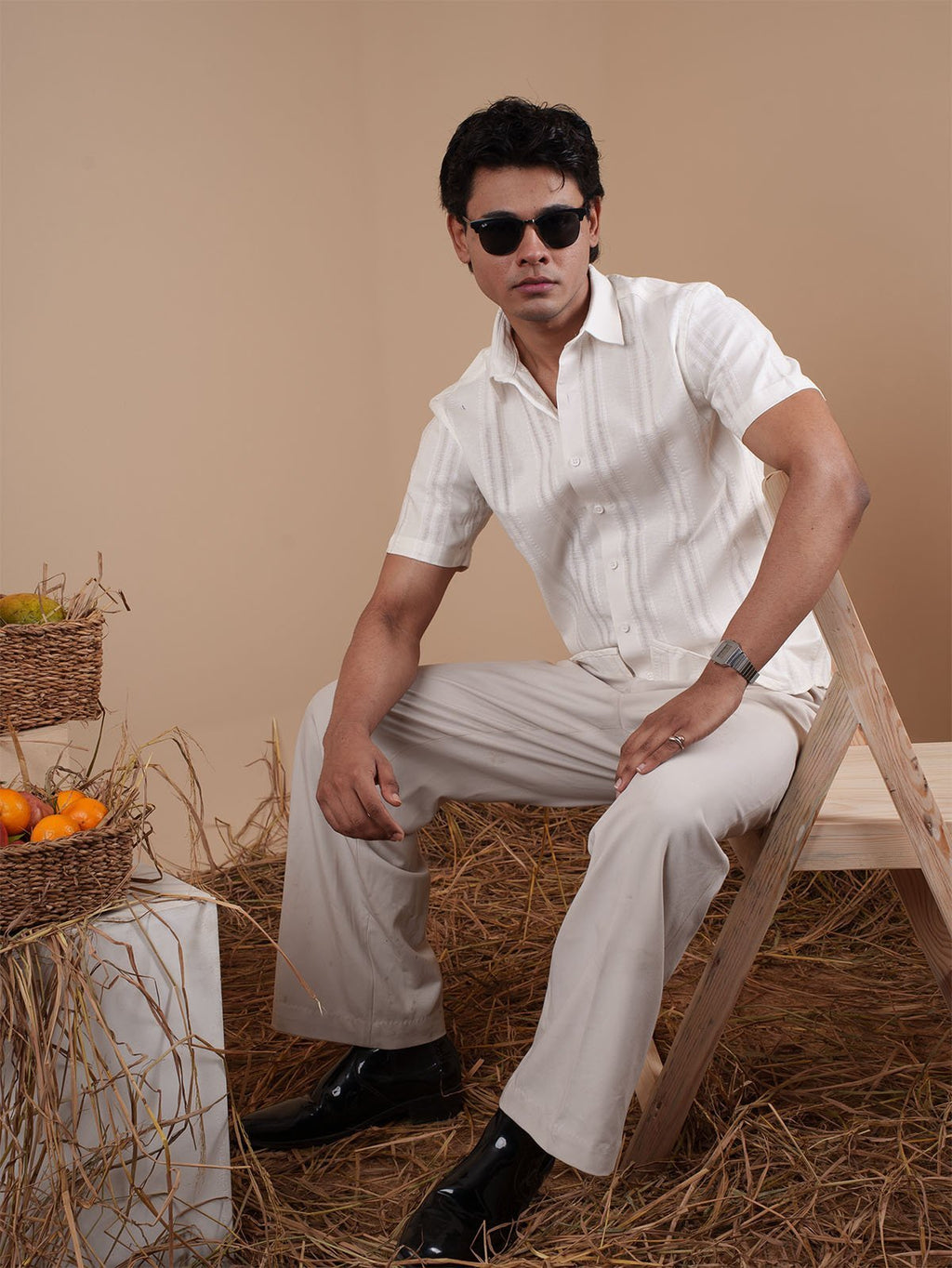 White Fancy Half Sleeve Shirt - BazeLine
