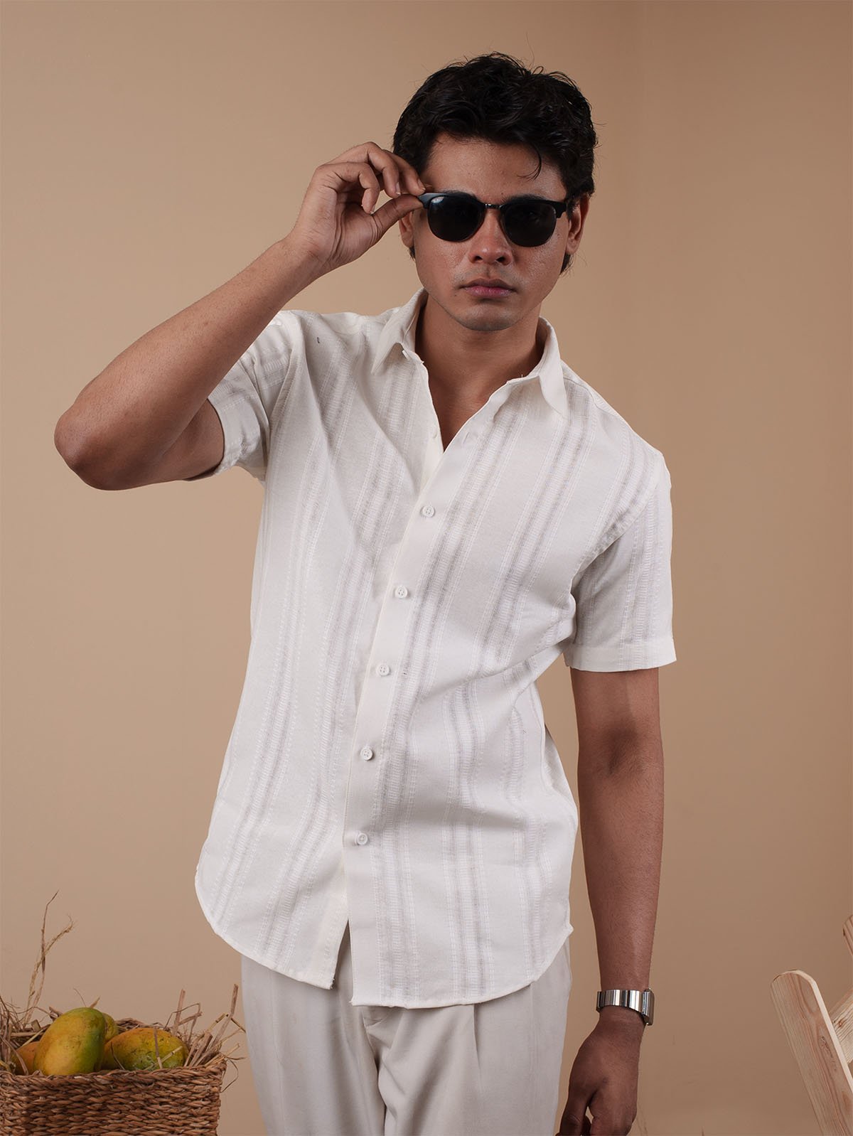 White Fancy Half Sleeve Shirt - BazeLine