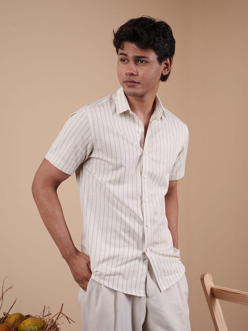 White Pinstripe Half Sleeve Shirt - BazeLine