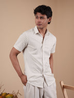 White Pinstripe Half Sleeve Shirt - BazeLine