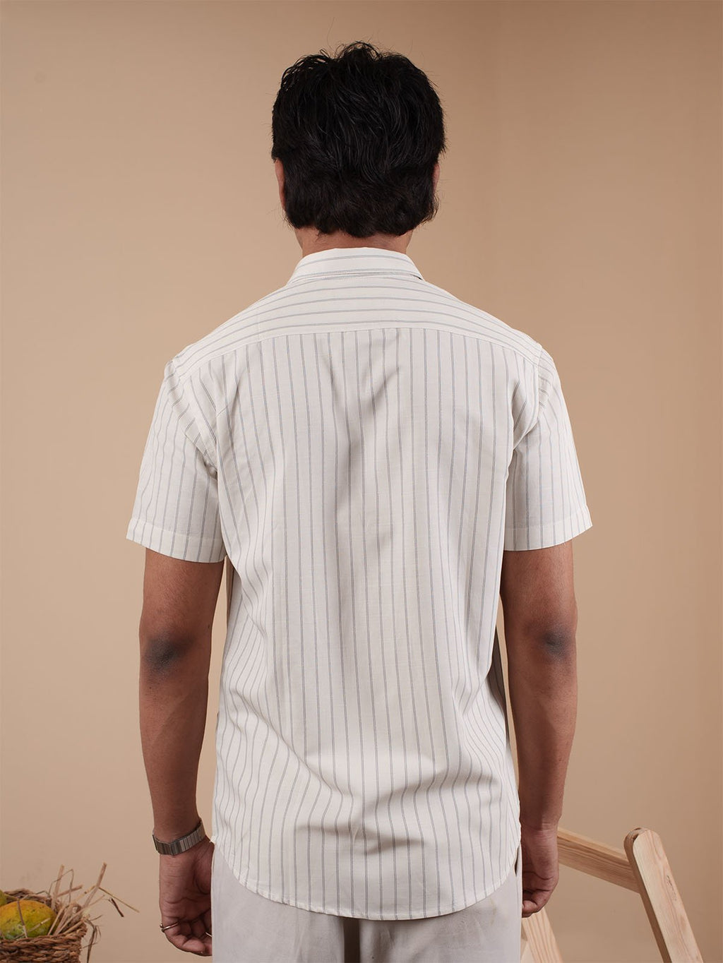 White Pinstripe Half Sleeve Shirt - BazeLine