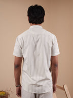 White Pinstripe Half Sleeve Shirt - BazeLine