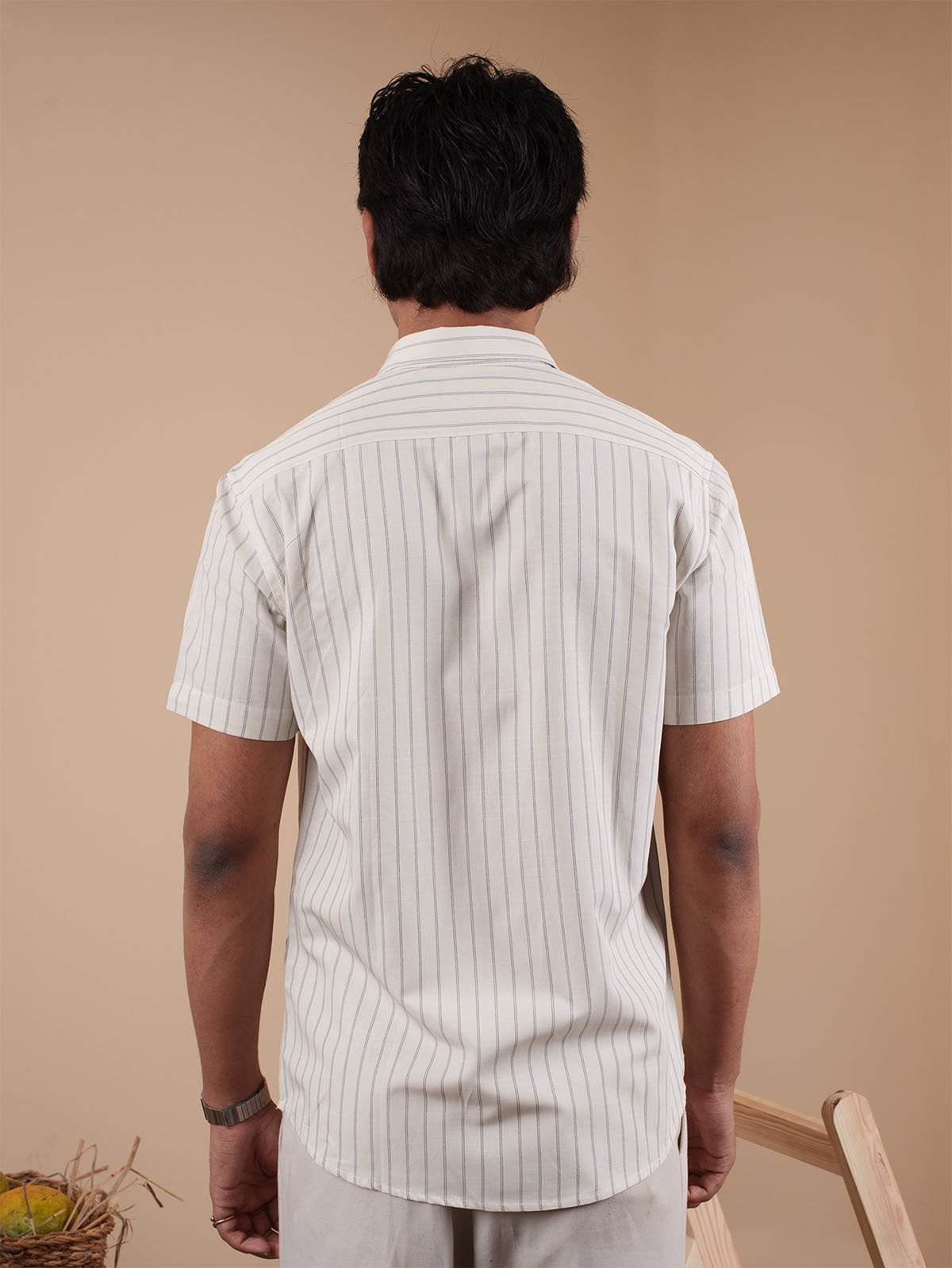 White Pinstripe Half Sleeve Shirt - BazeLine