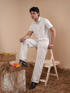 White Pinstripe Half Sleeve Shirt - BazeLine