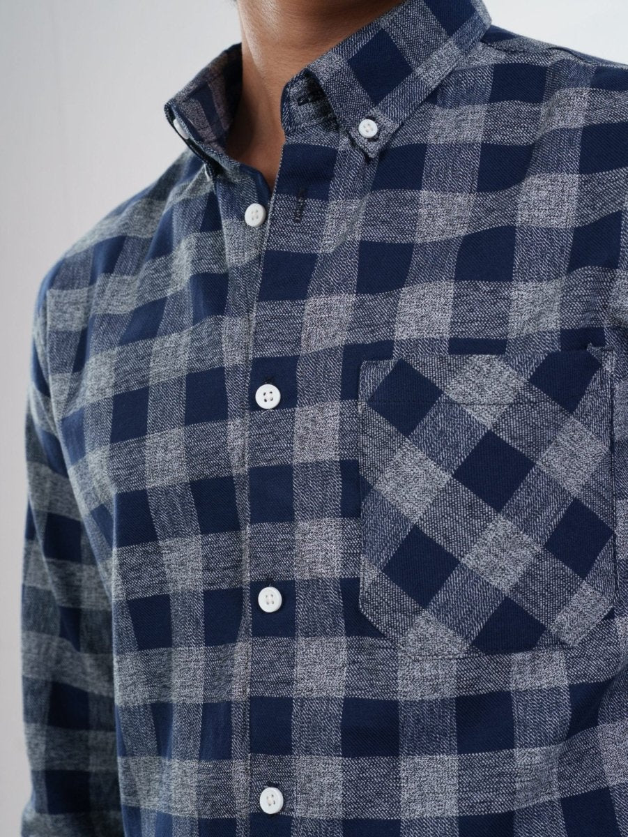 WINTR Navy Grey Check Shirt - BazeLine