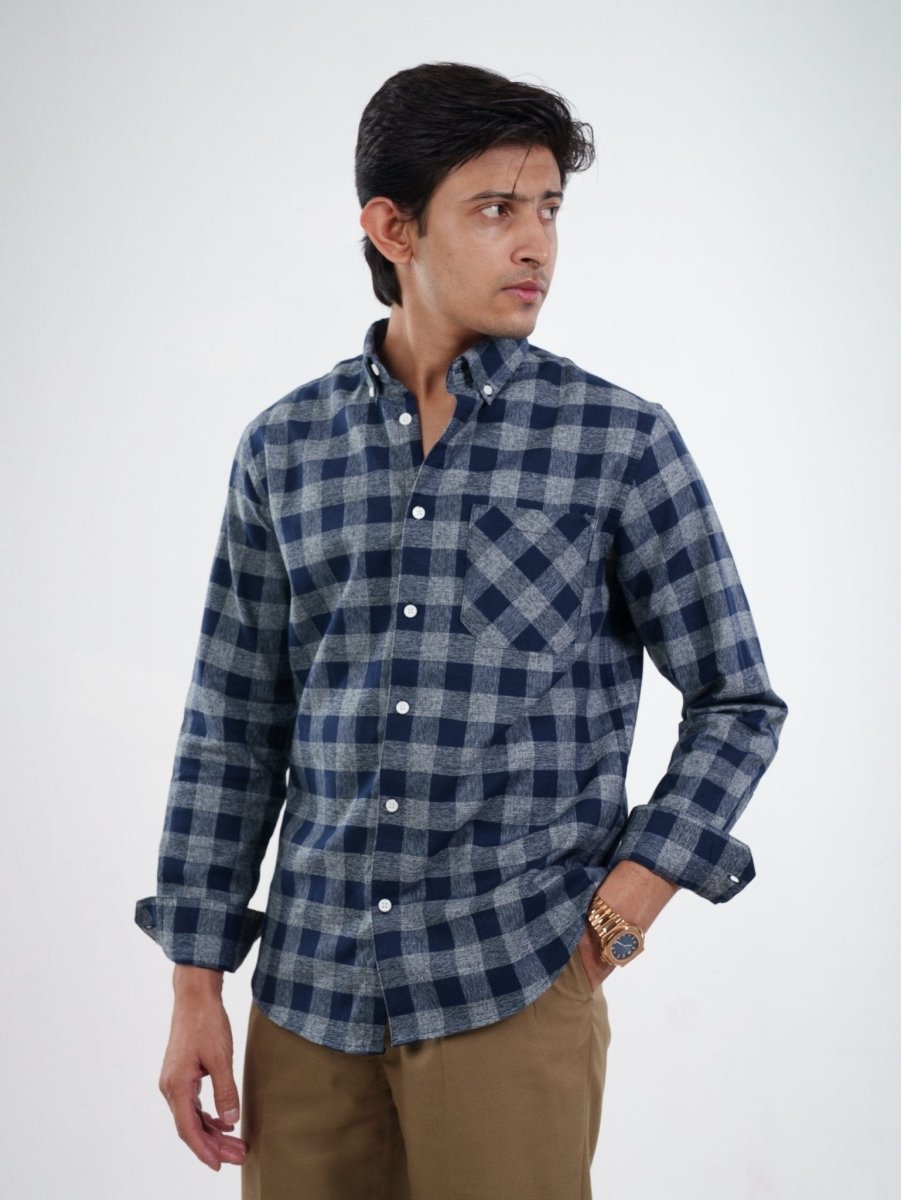 WINTR Navy Grey Check Shirt - BazeLine