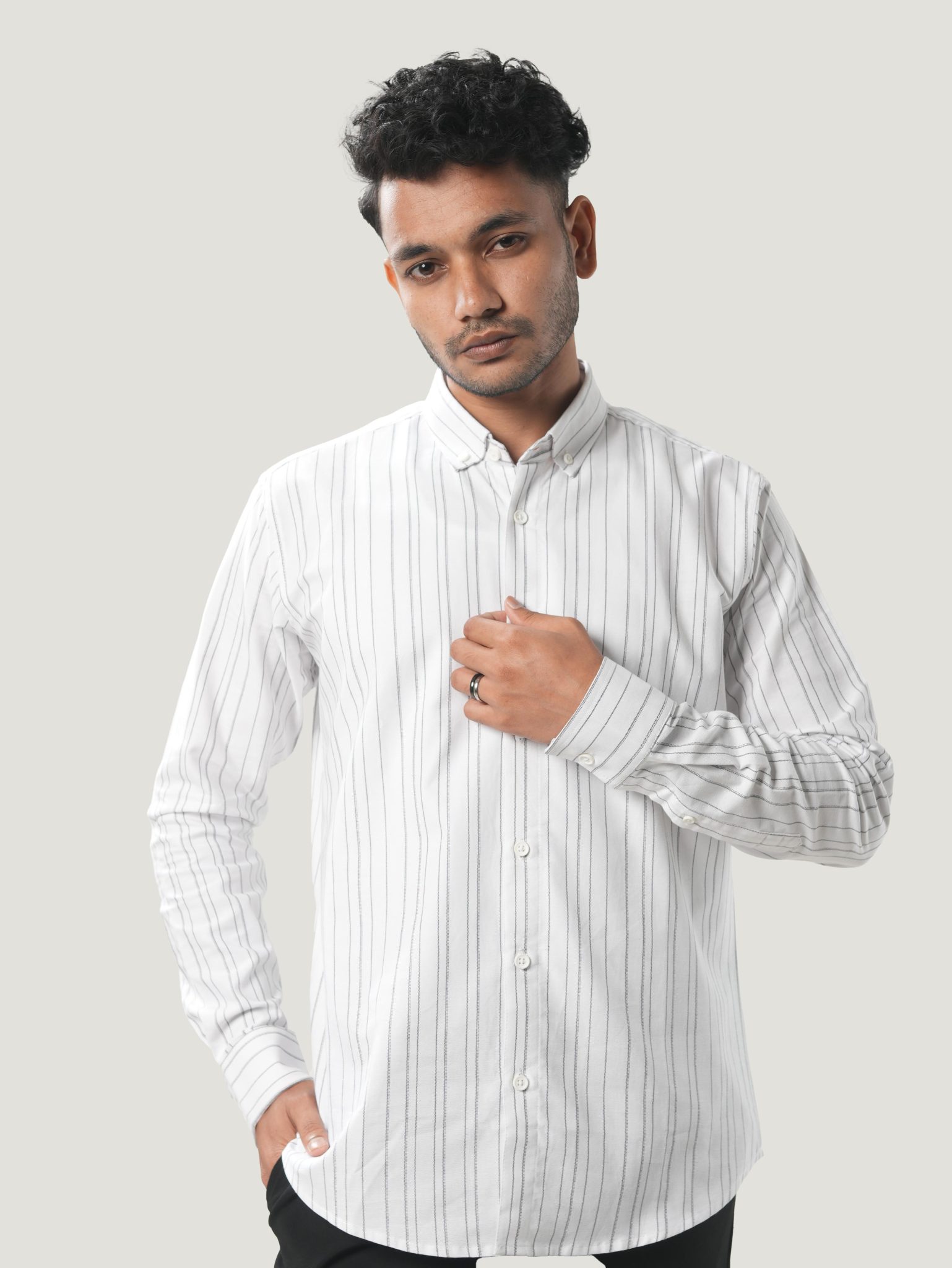 Classic White Shirt with Black Stripes