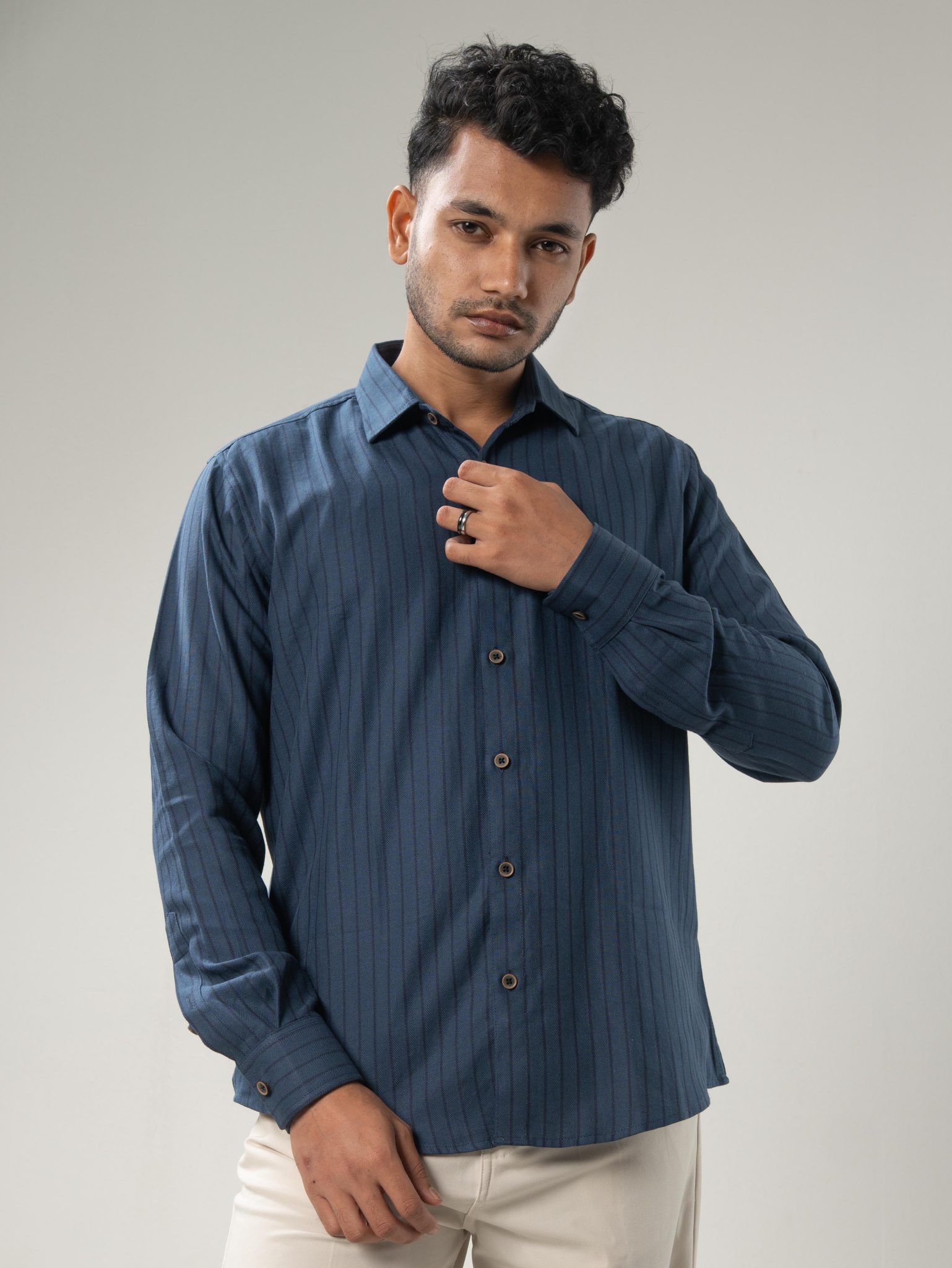 Refined Blue Shirt with Black Stripes