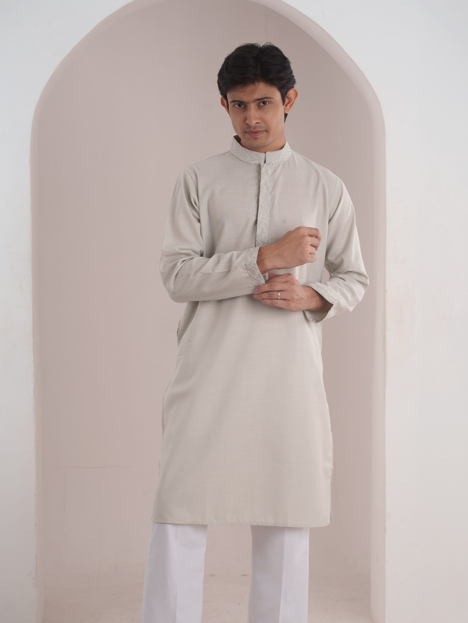 White Ash Elegance – Premium Indian Fabric Panjabi