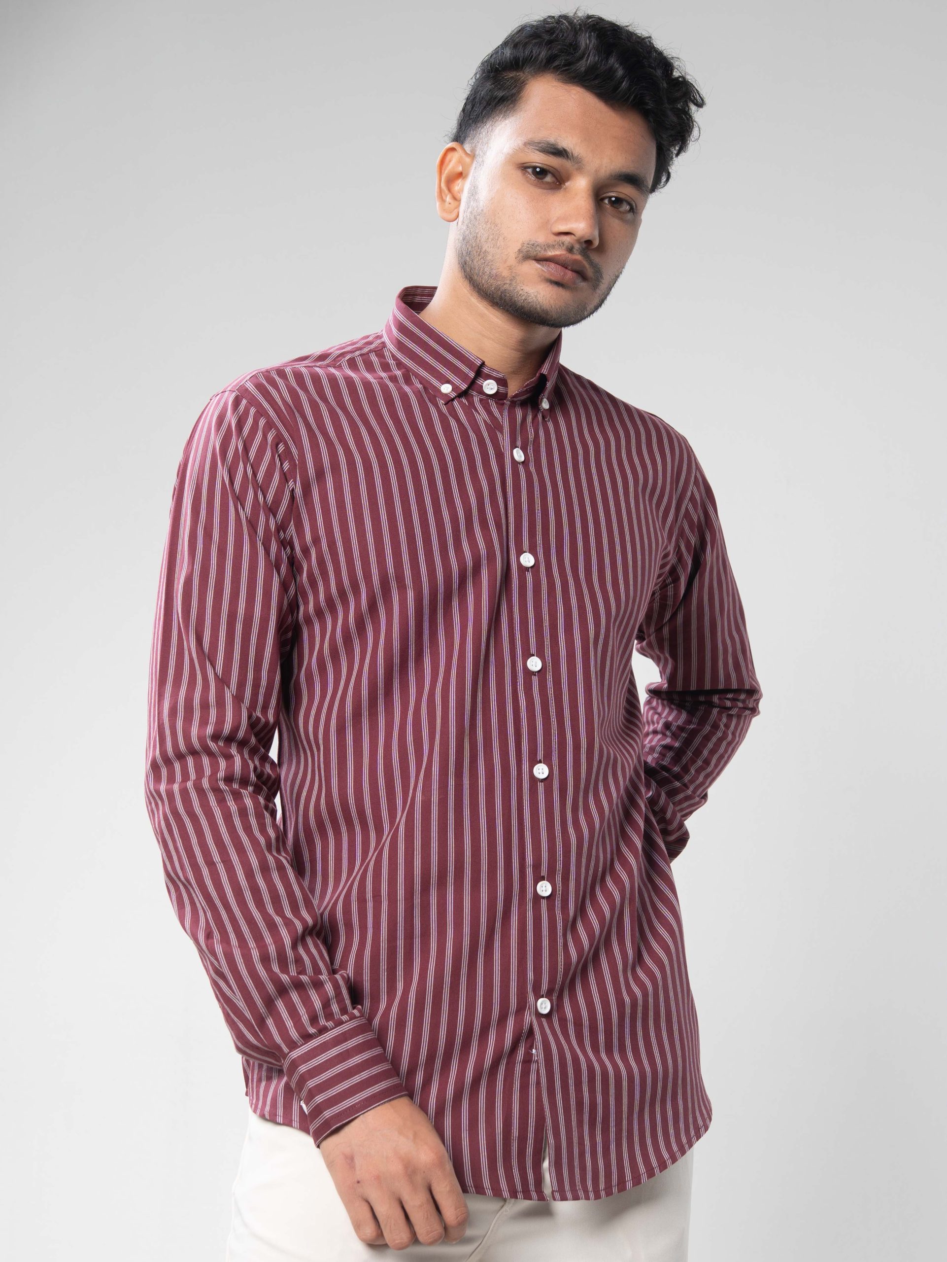 Maroon with Thin Stripe Shirt