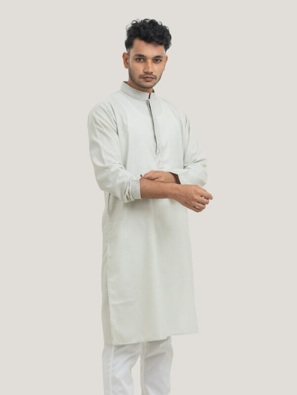 White Ash Elegance – Premium Indian Fabric Panjabi
