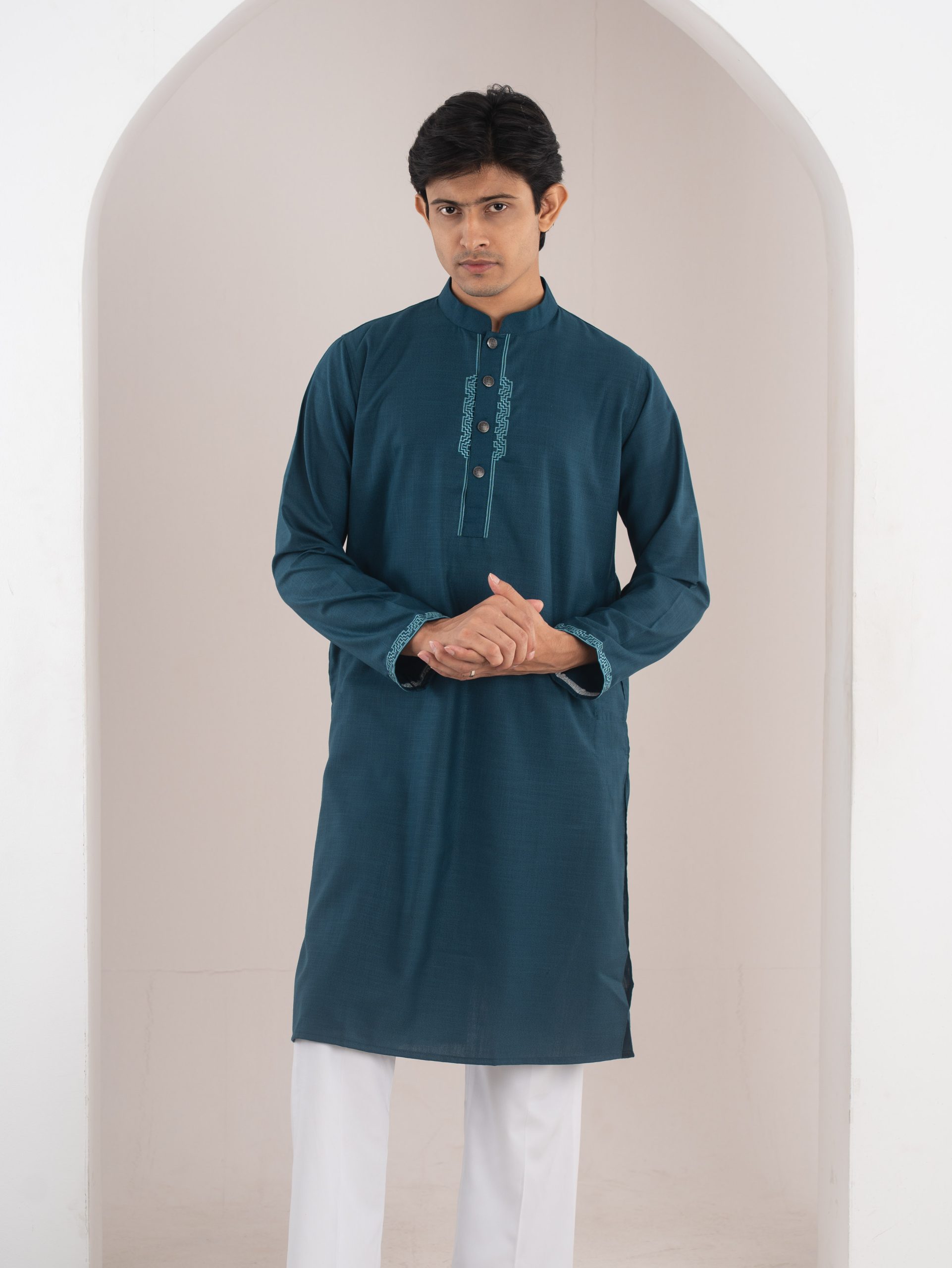 Teal Grace – Classic Embroidered Panjabi