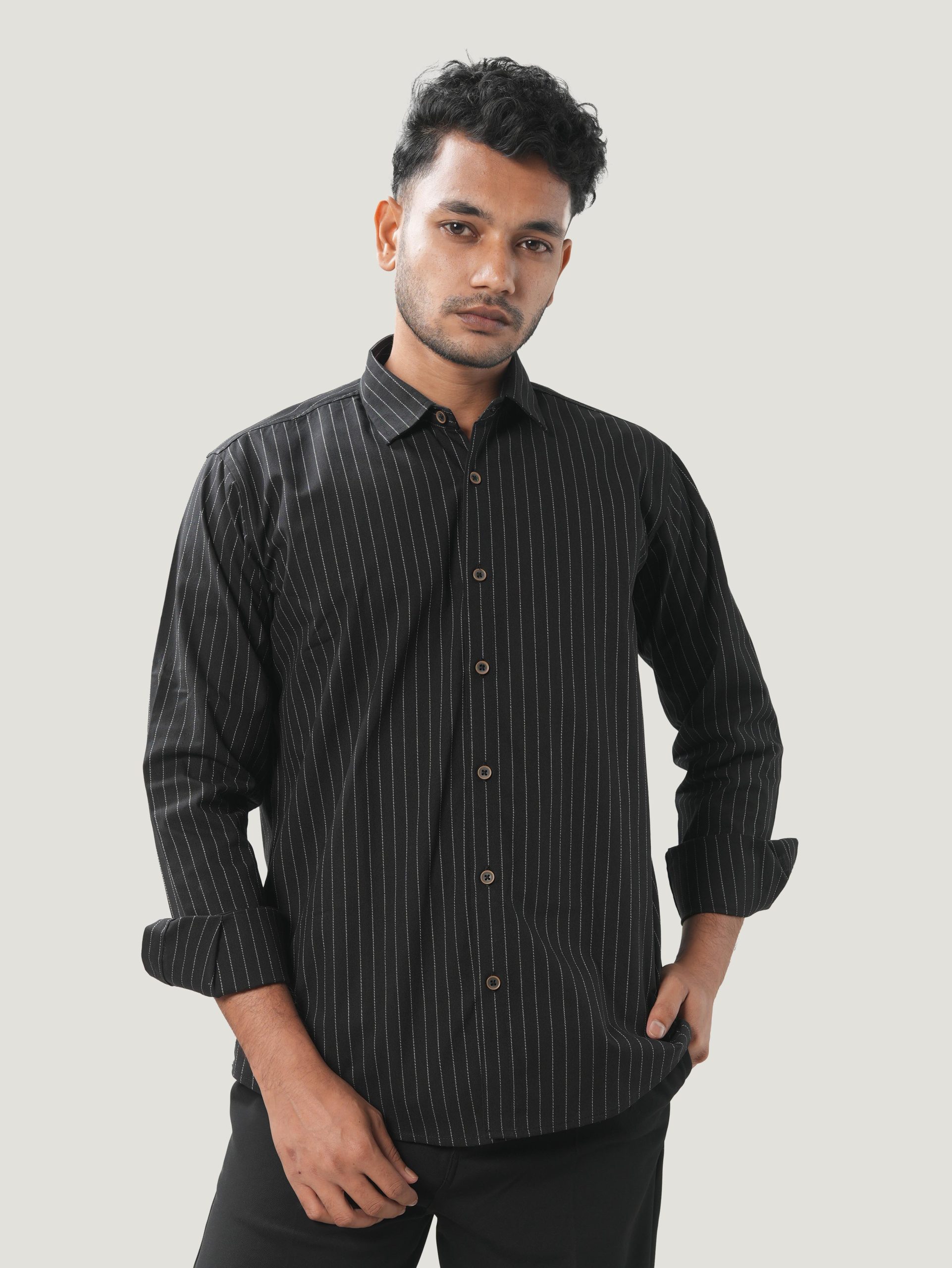 The Noir Stripe — Black Signature Shirt