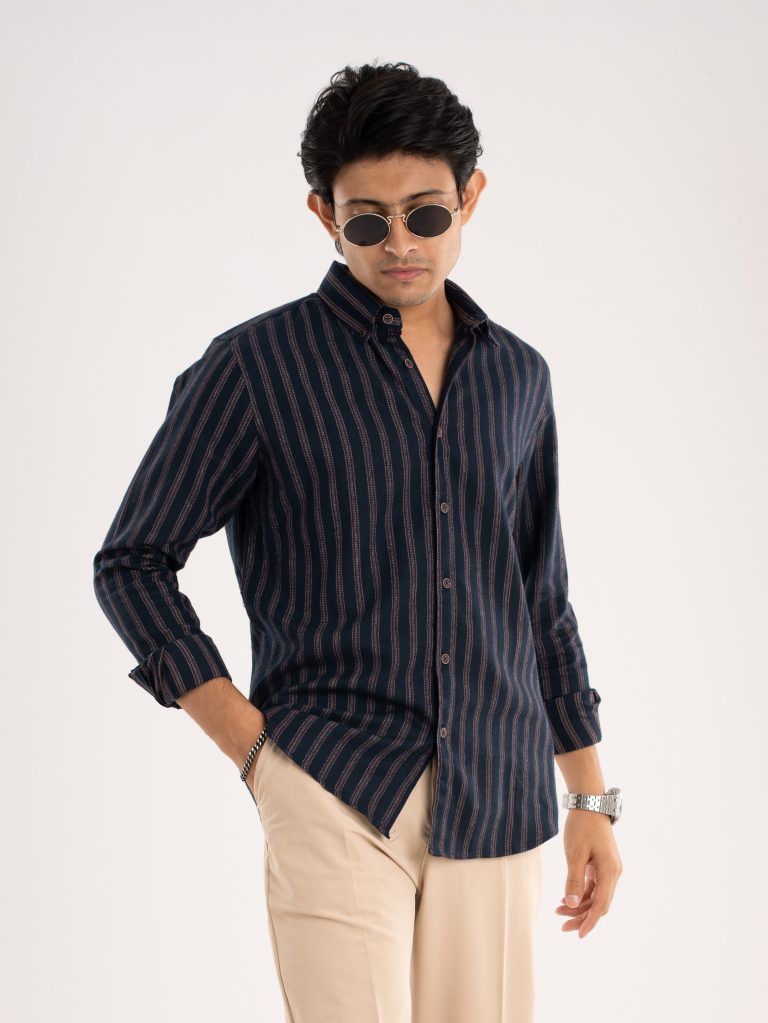 PRESTIGE Deep Navy Maroon Stripes Shirt