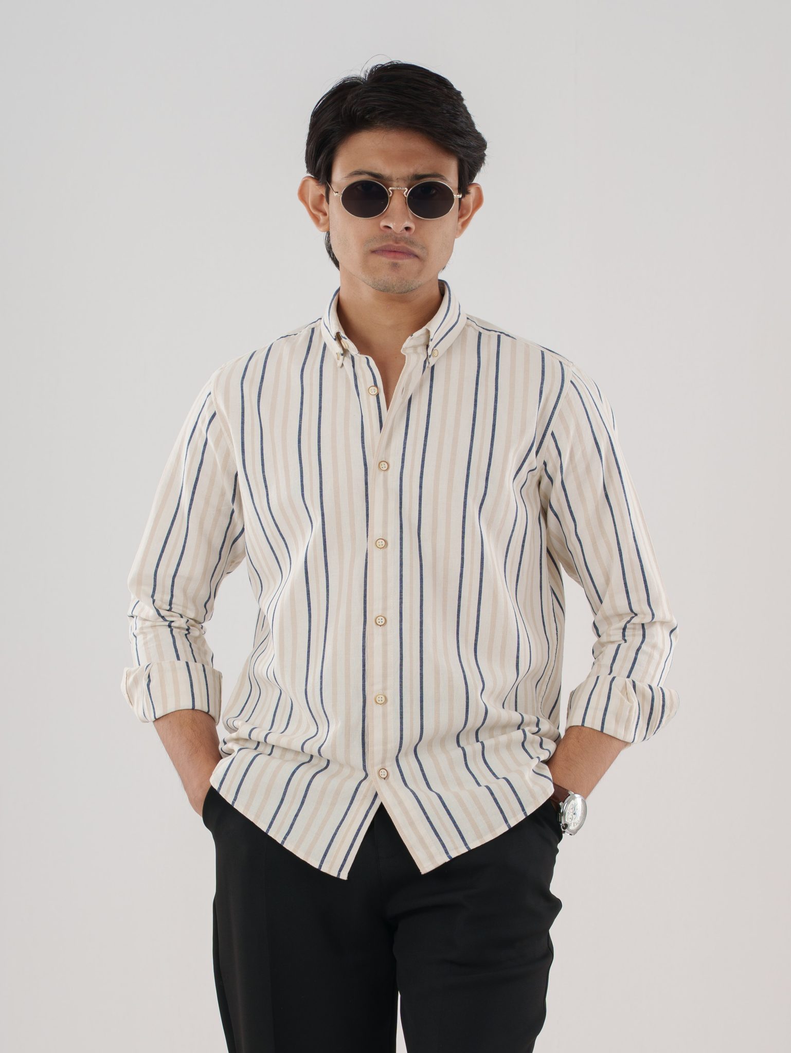 PRESTIGE Off-White Navy Stripes Shirt