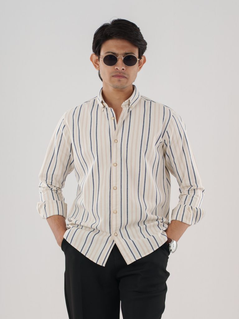 PRESTIGE Off-White Navy Stripes Shirt