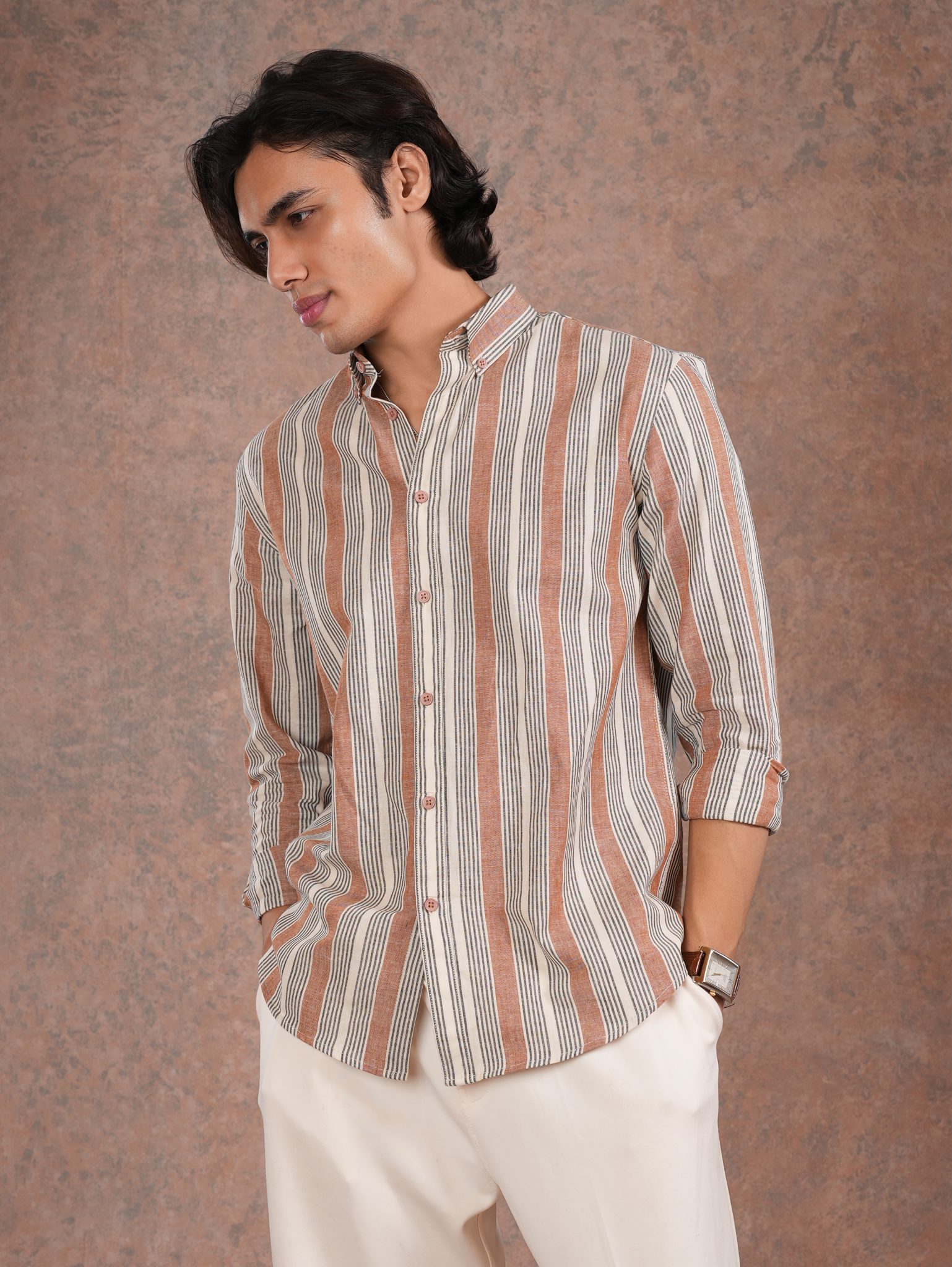 BLAZE Rustic Brown Striped Shirt