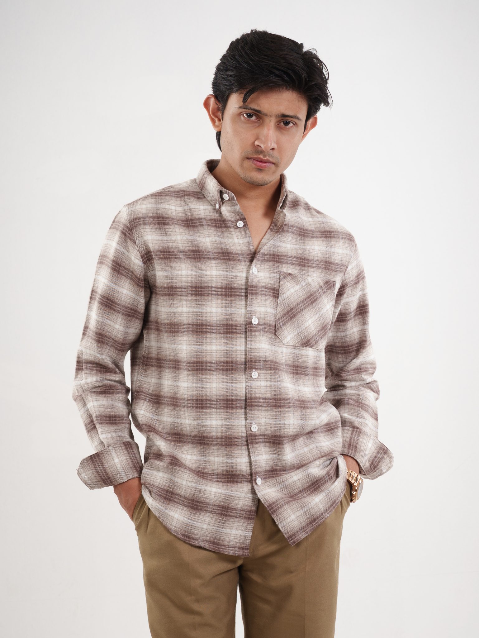 WINTR Sand Brown Check Shirt
