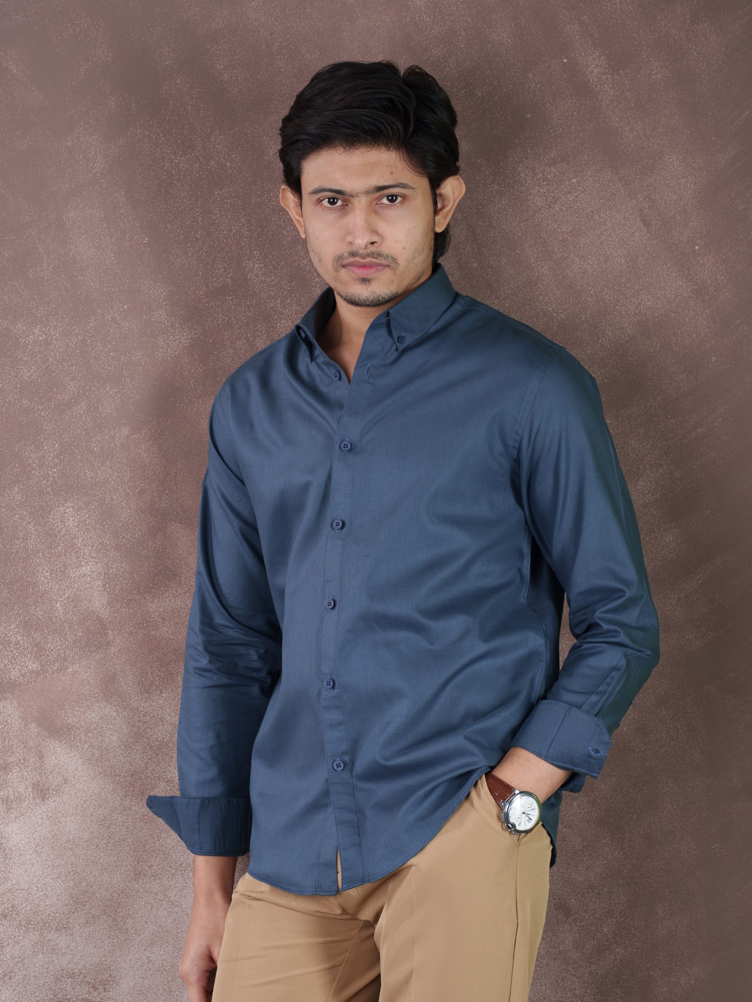 NOBLE Steel Blue Herringbone Shirt
