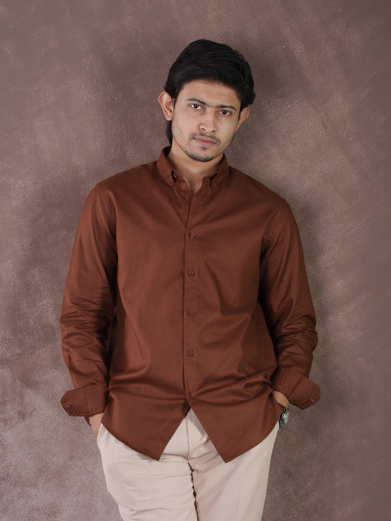 NOBLE Copper Brown Herringbone Shirt