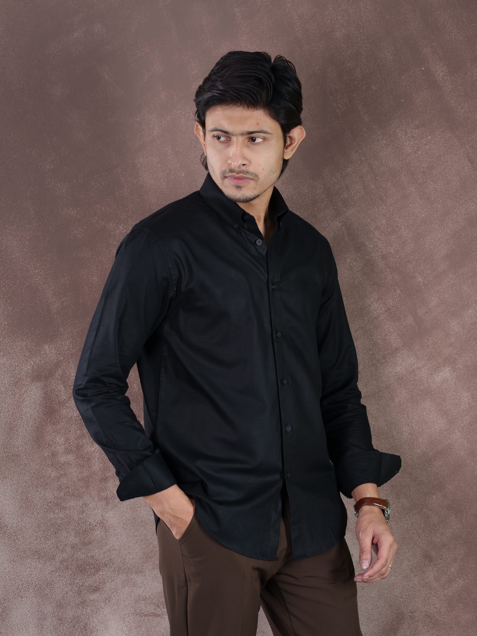NOBLE Onyx Black Herringbone Shirt