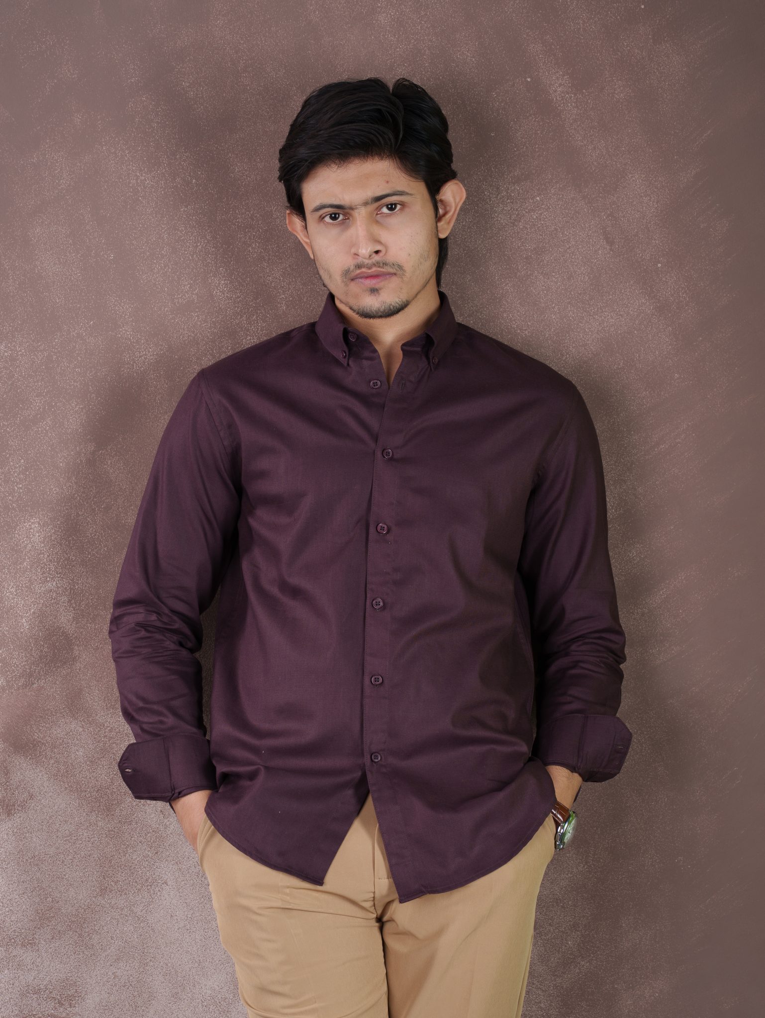 NOBLE Burgundy Herringbone Shirt