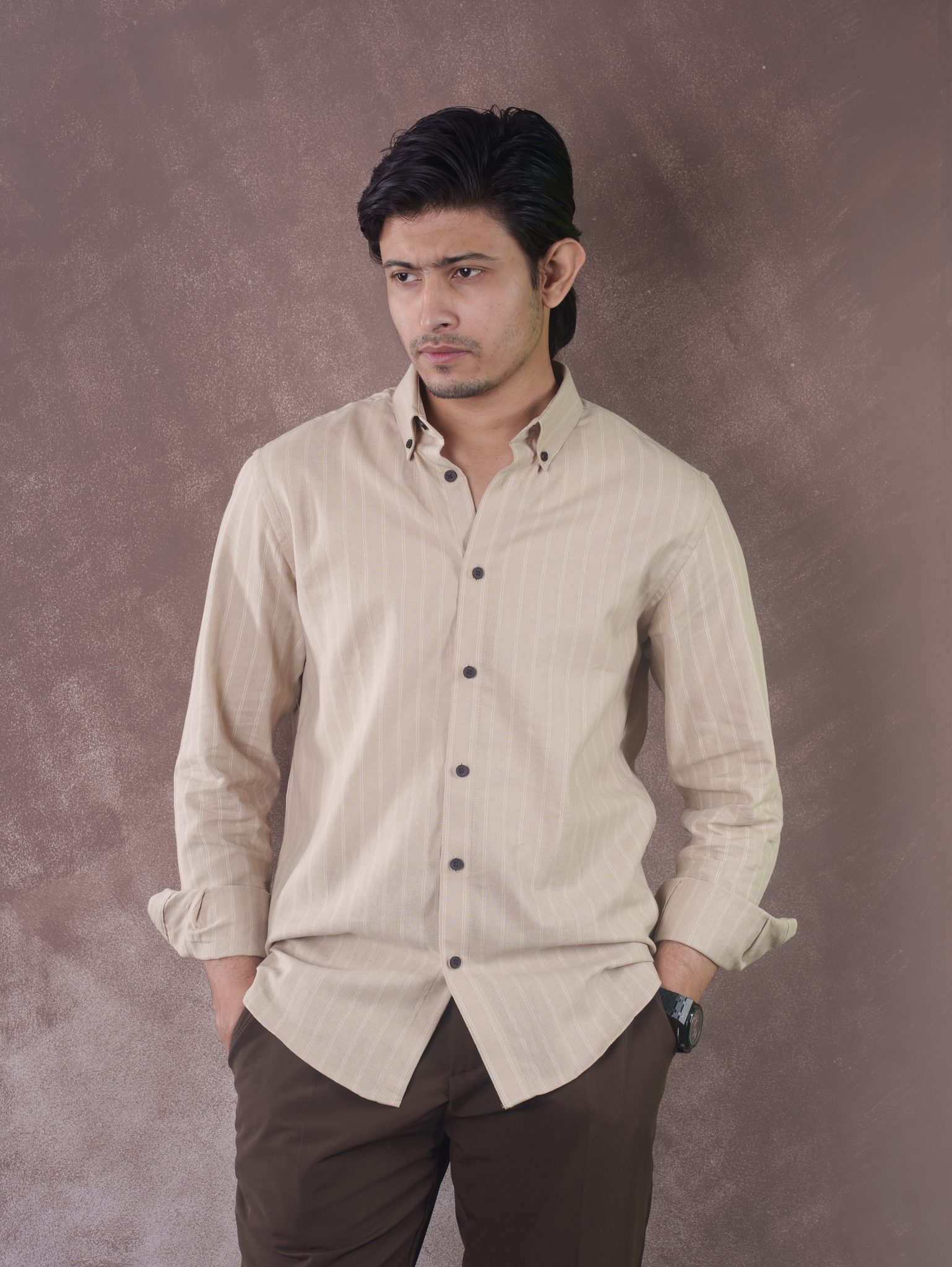 SPECTRUM Sand Beige Stripe Shirt